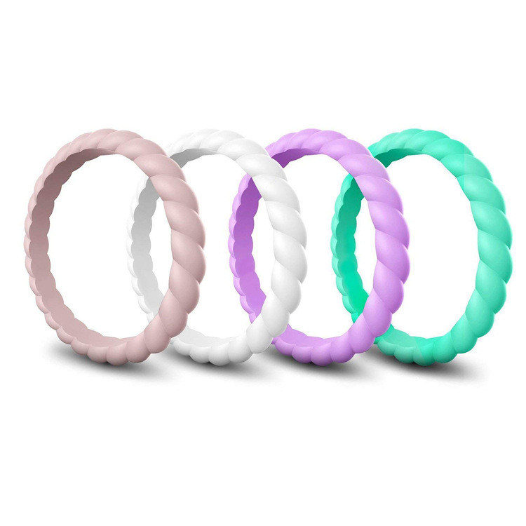 Thin Braided Stackable Sport Black Ring Hypoallergenic Silicone Wedding ...